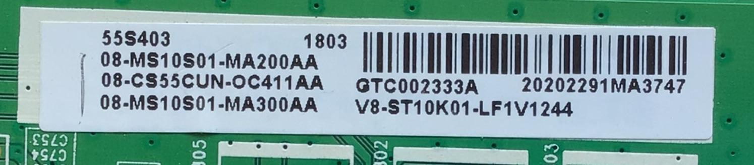 KIT DE TARJETAS PARA TV TCL 4K·UHD·HDR ((ROKU TV)) / MAIN 08-CS55CUN-OC411AA / 40-MST10S-MAE4HG / FUENTE 08-L14TWA2-PW220AN / 40-L14TH4-PWB1CG / T-CON 34291100710111 / ST5461D07-8-C-1 / PANEL LVF550ND1L / ST5461D07-1 VER.2.2 / MODELOS 55S403 / 55S405 - Imagen 3